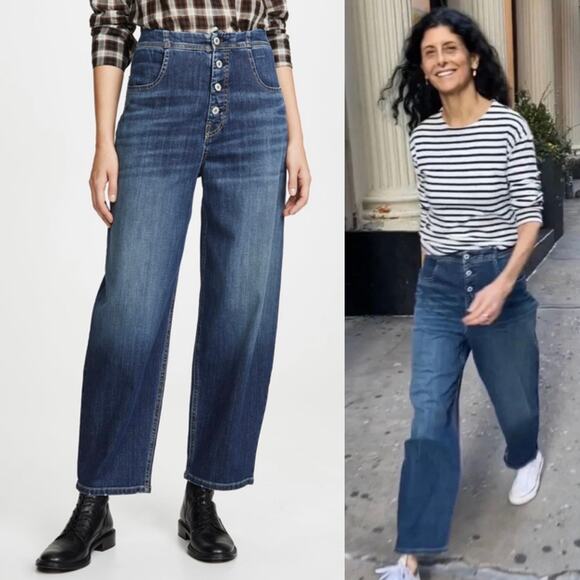 Nili LotanToledo Barrel Leg Slouchy Button Fly Jeans Tribeca Wash 26